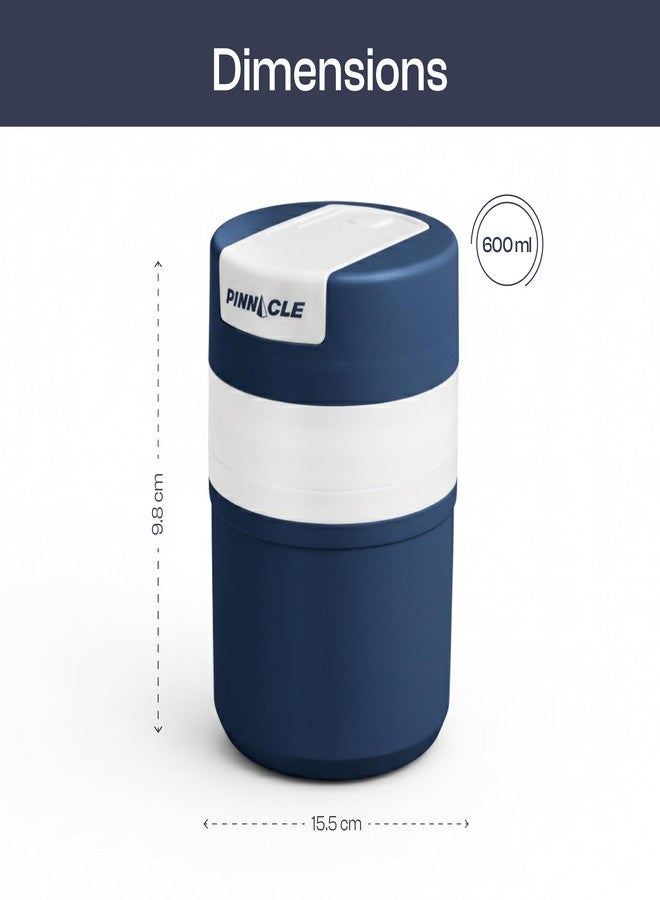 Pinnacle Pogo 600ml Food Jar | Stainless Steel Insulated Food Container with Dual Compartment,Wide Mouth & Foldable Spoon| Lunch Pot for Hot & Cold Food| Perfect for Office,School,Travel (Navy Blue) - Image 2